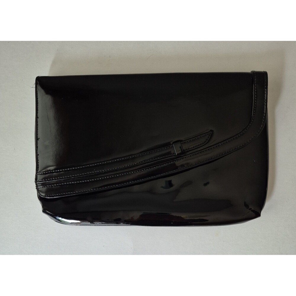 Almondo Black Patent Leather Vintage Envelope Clutch Purse Carry Bag 12x8 IN